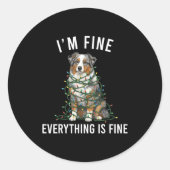 Australian Shepherd Christmas I'm Fine Everything  ラウンドシール (正面)