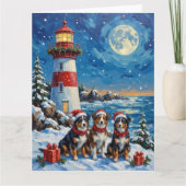 Australian Shepherd Christmas Lighthouse Holiday カード (正面)