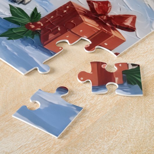 Australian Shepherd Christmas Lighthouse Holiday ジグソーパズル (側面)