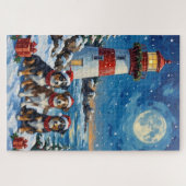 Australian Shepherd Christmas Lighthouse Holiday ジグソーパズル (横)