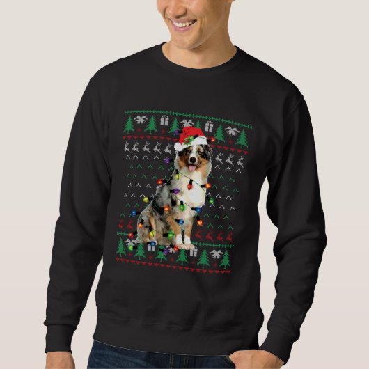 Australian Shepherd Christmas Lights Ugly Sweater スウェットシャツ (正面)