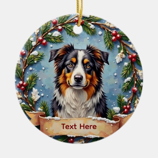 Australian Shepherd Christmas Ornament セラミックオーナメント (正面)