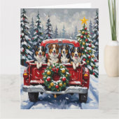 Australian Shepherd Christmas Red Truck Holiday カード (正面)