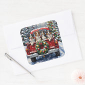 Australian Shepherd Christmas Red Truck Holiday スクエアシール (封筒)