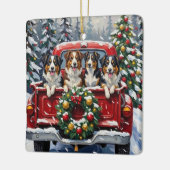 Australian Shepherd Christmas Red Truck Holiday セラミックオーナメント (左)