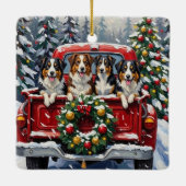 Australian Shepherd Christmas Red Truck Holiday セラミックオーナメント (裏面)
