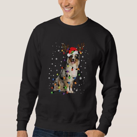 Australian Shepherd Christmas Reindeer Santa Hat P スウェットシャツ (正面)