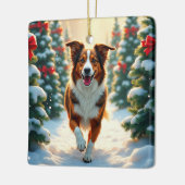 Australian Shepherd Christmas Tree Farm Painting セラミックオーナメント (左)