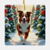 Australian Shepherd Christmas Tree Farm Painting セラミックオーナメント (正面)
