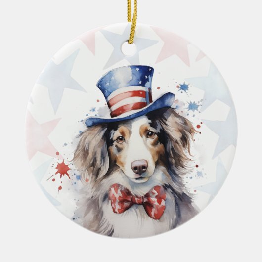 Australian shepherd Dog, 4th of july Personalized セラミックオーナメント (正面)