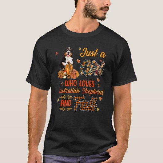 Australian Shepherd Dog Autumn Fall Pumpkin Truck  Tシャツ (正面)
