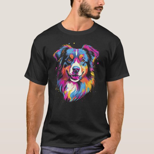 Australian Shepherd Dog Border Collie Graffiti Art Tシャツ (正面)