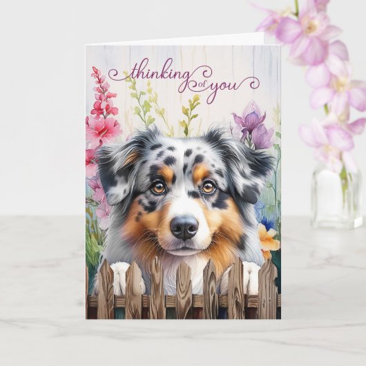 Australian Shepherd Dog Fence Thinking of You カード (蘭)