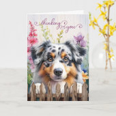 Australian Shepherd Dog Fence Thinking of You カード (黄色い花)