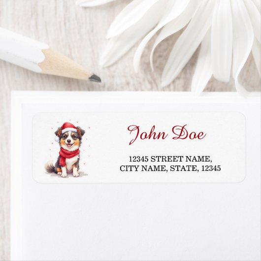 Australian Shepherd Dog in Santa Hat Christmas ラベル (インサイチュ)