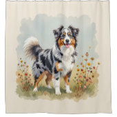 Australian Shepherd Dog Merle Long Tail シャワーカーテン (正面)