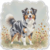 Australian Shepherd Dog Merle Long Tail シール (正面)