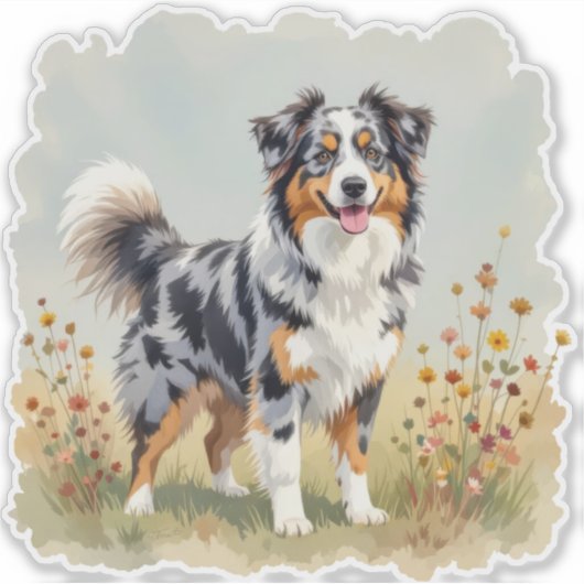 Australian Shepherd Dog Merle Long Tail シール (正面)