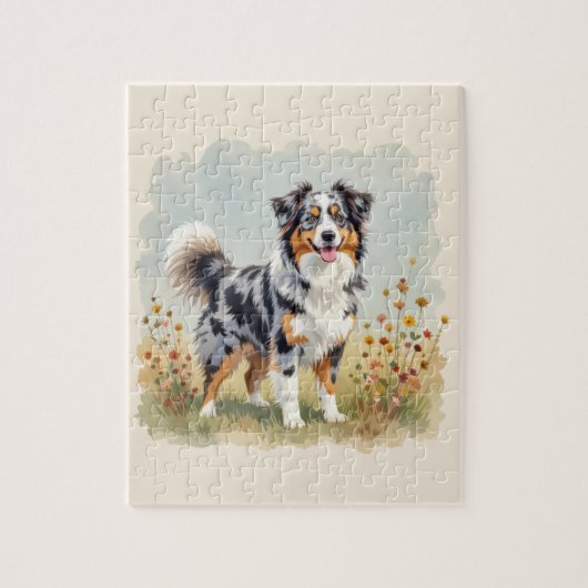 Australian Shepherd Dog Merle Long Tail ジグソーパズル (縦)