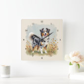 Australian Shepherd Dog Merle Long Tail スクエア壁時計 (ホーム)