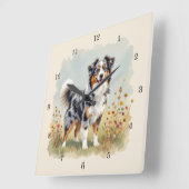 Australian Shepherd Dog Merle Long Tail スクエア壁時計 (傾斜)