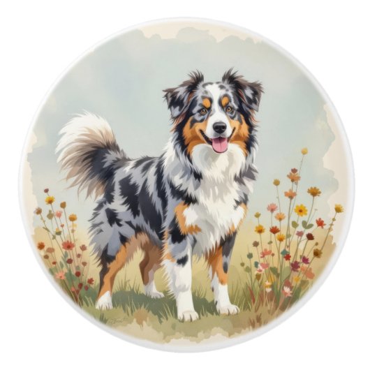 Australian Shepherd Dog Merle Long Tail セラミックノブ (正面)