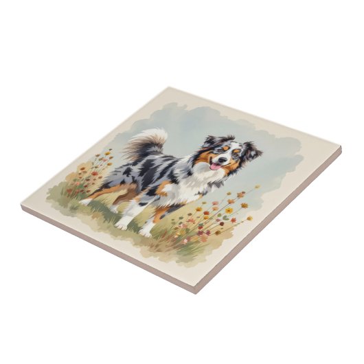 Australian Shepherd Dog Merle Long Tail タイル (側面)