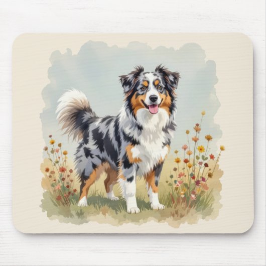 Australian Shepherd Dog Merle Long Tail マウスパッド (正面)