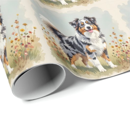 Australian Shepherd Dog Merle Long Tail ラッピングペーパー (ロールコーナー)
