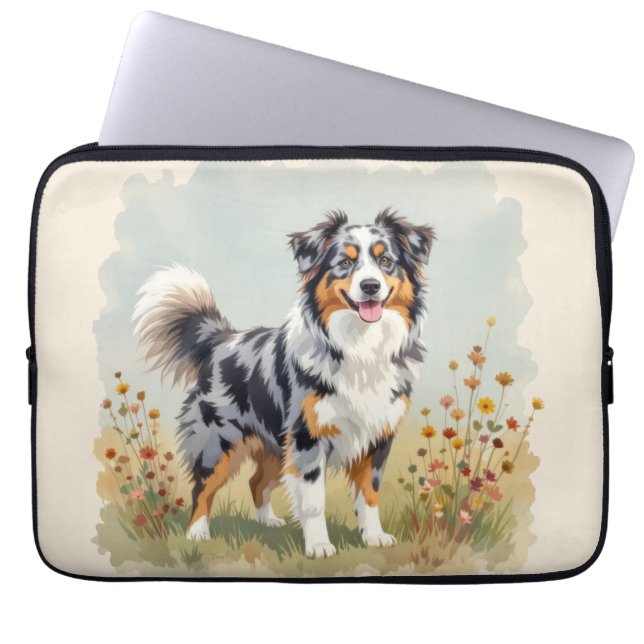 Australian Shepherd Dog Merle Long Tail ラップトップスリーブ (正面)