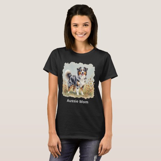 Australian Shepherd Dog Merle Long Tail Aussie Mom Tシャツ (正面フル)