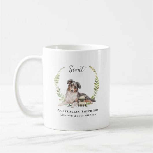 Australian Shepherd Dog | Monogram コーヒーマグカップ (左)