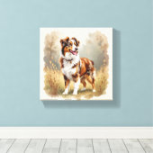 Australian Shepherd Dog Red Merle Aussie キャンバスプリント (インサイチュ (ウッドフロア))