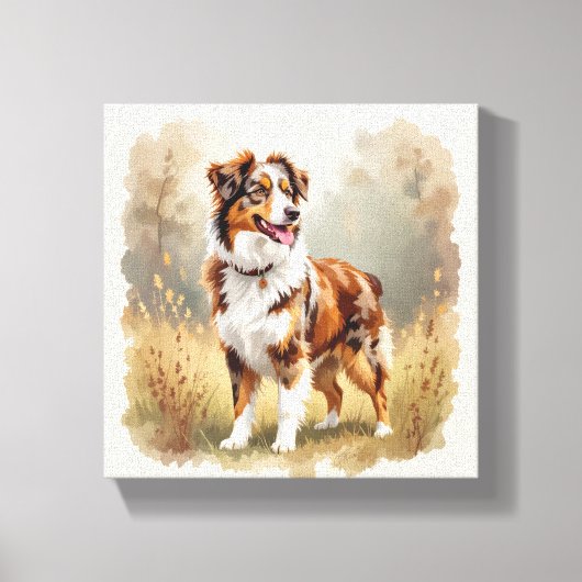 Australian Shepherd Dog Red Merle Aussie キャンバスプリント (正面)