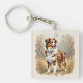 Australian Shepherd Dog Red Merle Aussie キーホルダー (正面)