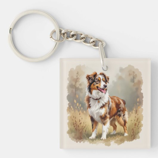 Australian Shepherd Dog Red Merle Aussie キーホルダー (正面)