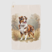 Australian Shepherd Dog Red Merle Aussie ゴルフタオル (正面)
