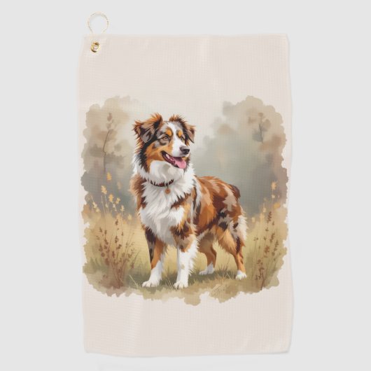 Australian Shepherd Dog Red Merle Aussie ゴルフタオル (正面)