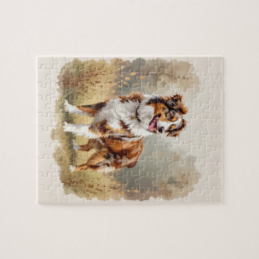 Australian Shepherd Dog Red Merle Aussie ジグソーパズル (横)