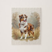 Australian Shepherd Dog Red Merle Aussie ジグソーパズル (縦)