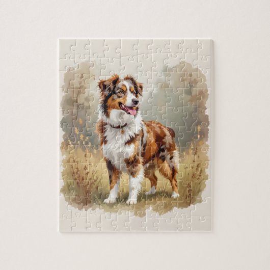 Australian Shepherd Dog Red Merle Aussie ジグソーパズル (縦)