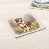 Australian Shepherd Dog Red Merle Aussie スクエアペーパーコースター (アングル)