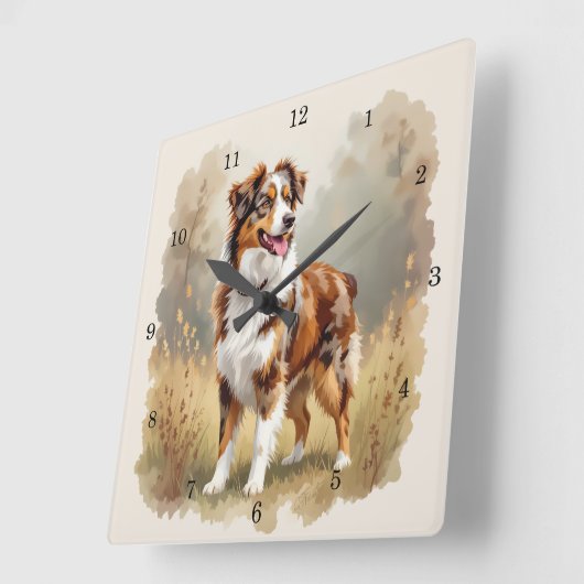 Australian Shepherd Dog Red Merle Aussie スクエア壁時計 (傾斜)