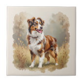 Australian Shepherd Dog Red Merle Aussie タイル (正面)