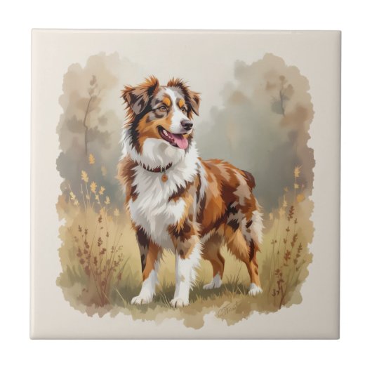 Australian Shepherd Dog Red Merle Aussie タイル (正面)