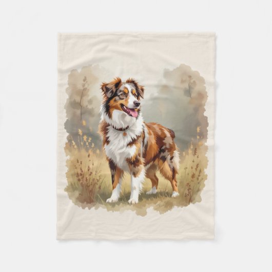 Australian Shepherd Dog Red Merle Aussie フリースブランケット (正面)
