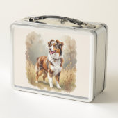 Australian Shepherd Dog Red Merle Aussie メタルランチボックス (裏面)