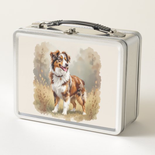 Australian Shepherd Dog Red Merle Aussie メタルランチボックス (正面)
