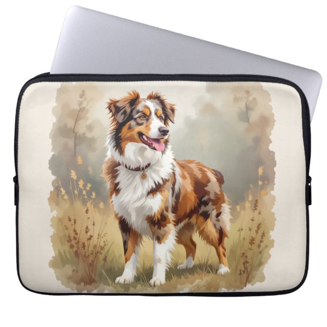 Australian Shepherd Dog Red Merle Aussie ラップトップスリーブ (正面)