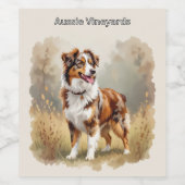 Australian Shepherd Dog Red Merle Aussie ワインラベル (シングルラベル)